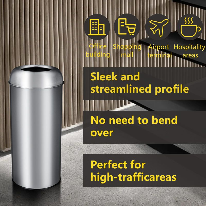 65 L / 17 Gal Open Top Trash Can Commercial Grade Heavy Duty Brushed Stainless Steel for Outdoor | Kitchen Waste Bins Home House Family