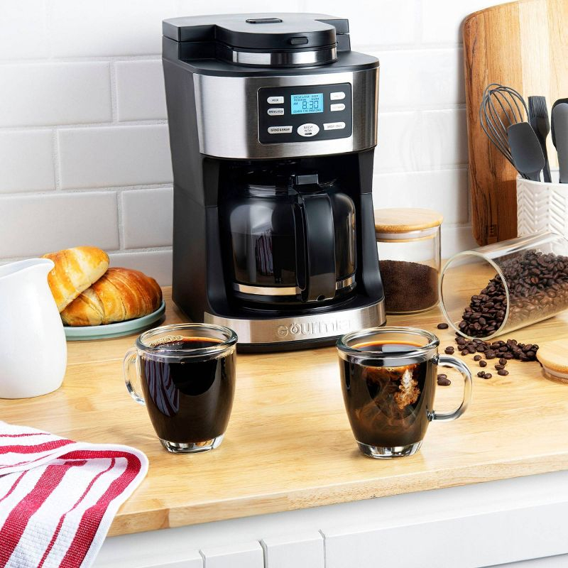 Gourmia 12-Cup Programmable Grind & Brew Coffee Maker: Stainless Steel, Dishwasher-Safe Parts