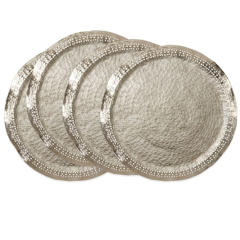 Saro Lifestyle Hole Punched Metal Charger Plates (Set of 4), Silver, 14" Round