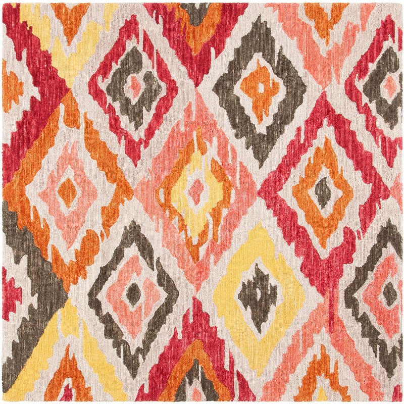 Ikat IKT337 Hand Tufted Area Rug - Beige/Pink - 6'x6' - Safavieh