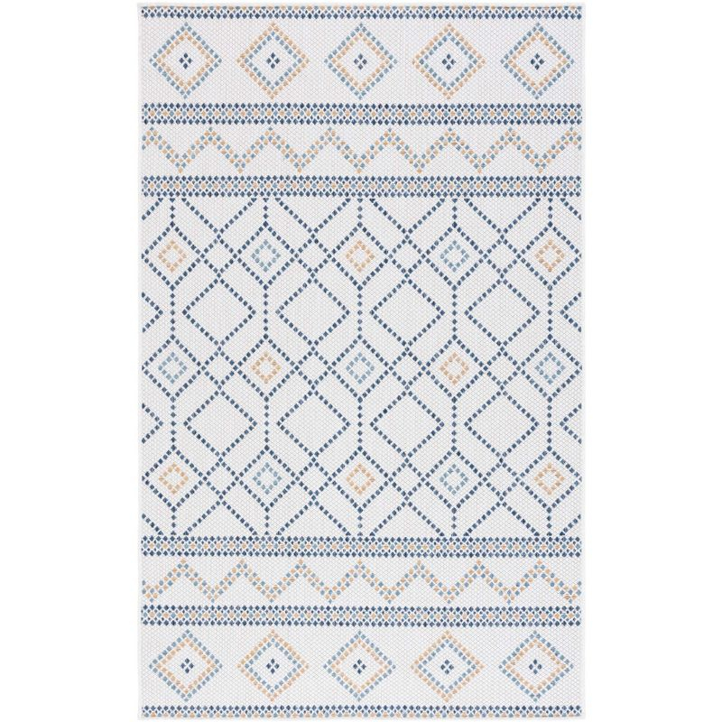 Courtyard CY9681 Power Loomed Indoor/Outdoor Area Rug - Ivory/Navy Yellow - 4'x5'7" - Safavieh.