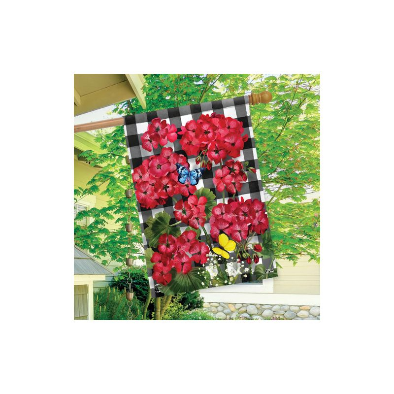 Checkered Geraniums Summer House Flag Floral 28" x 40" Briarwood Lane