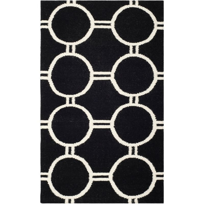Dhurries DHU636 Hand Woven Area Rug - Black/Ivory - 3'x5' - Safavieh.