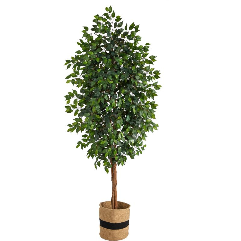 Nearly Natural 8-ft Ficus Artificial Tree in Handmade Natural Cotton Planter