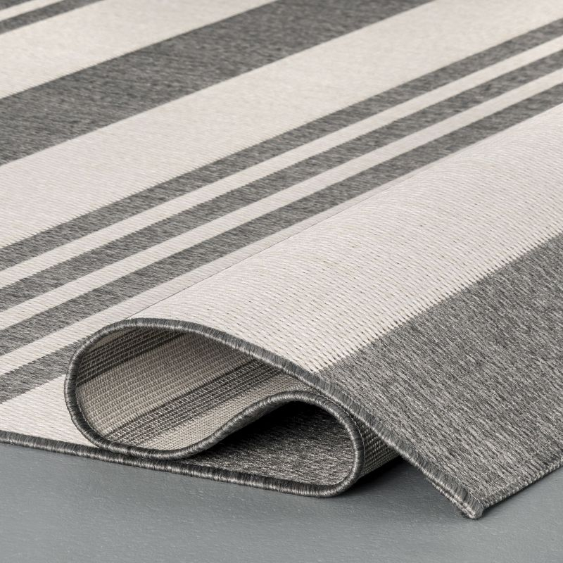 Nuloom Robin Striped 2x8 Indoor/Outdoor Runner Rug for Living Room Patio Deck Front Porch Entryway Hallway Kitchen, Light Grey/Ivory