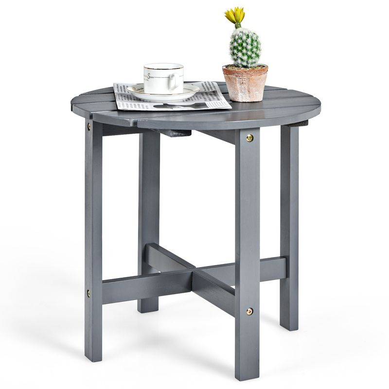 Tangkula 18" Outdoor Round Side Table Wooden Coffee Table Suitable for Garden Patio Balcony Gray