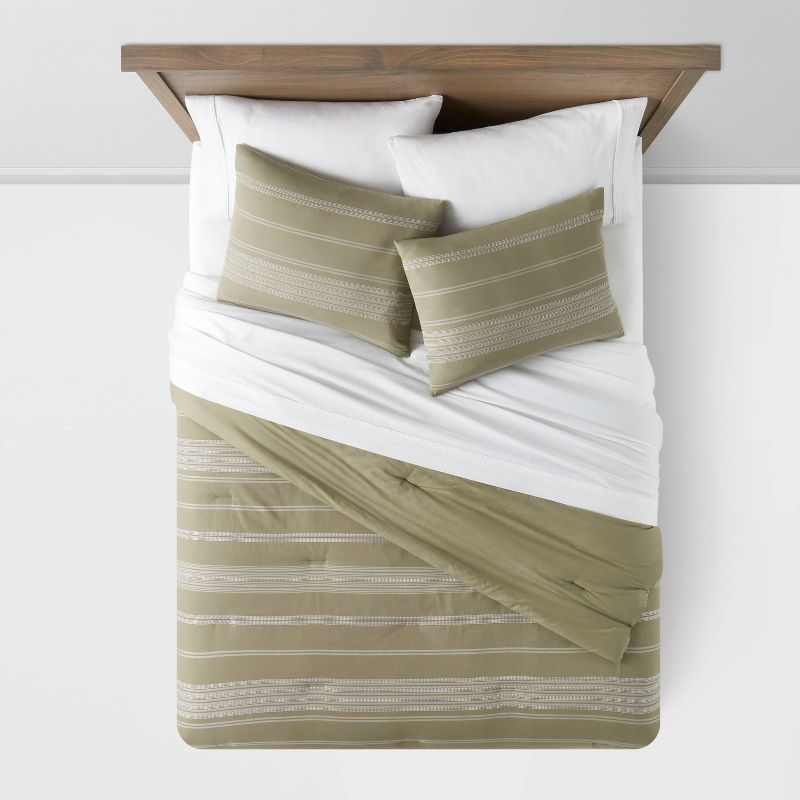 Full/Queen Cotton Woven Stripe Comforter & Sham Set Moss Green/White - Threshold™: OEKO-TEX Certified, Zipper Closure