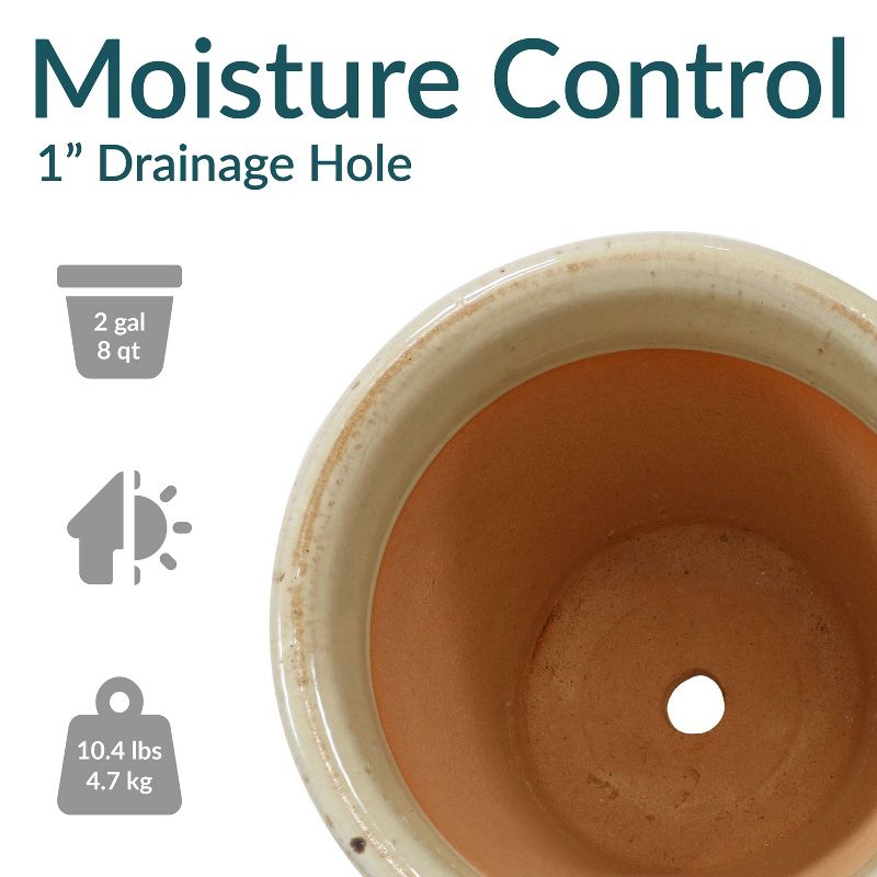 Sunnydaze Studio Outdoor/Indoor High-Fired Glazed UV- and Frost-Resistant Ceramic Planters with Drainage Holes - 11" Diameter - Seafoam - 2-Pack