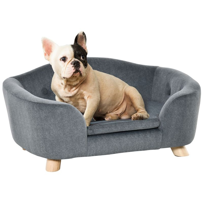 PawHut Dog Cat Couch, Pet Sofa Bed for Miniature Dogs with Washable and Removable Cushion, Waterproof Cover, Gray