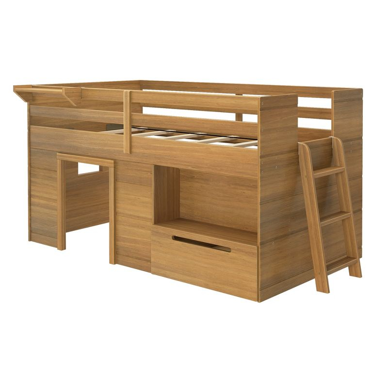 Max & Lily  Modern Farmhouse Low Loft Bed with Storage Drawer, Solid Wood Bed for Kids