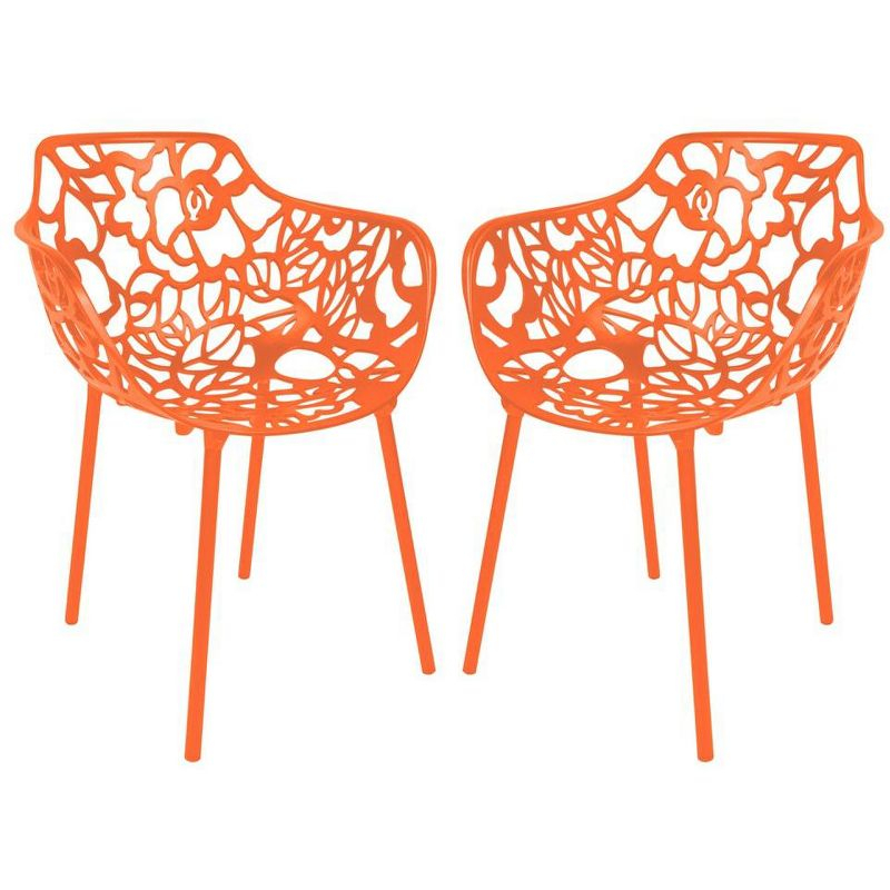 LeisureMod Devon Aluminum Stackable Outdoor Dining Armchair Set of 2, Orange