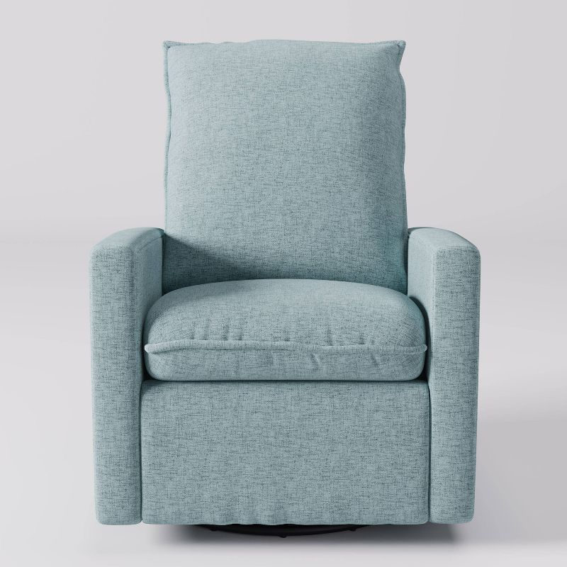 CorLiving Caillie Recliner Chair Light Blue: Upholstered Glider, 360 Swivel, Manual Recline