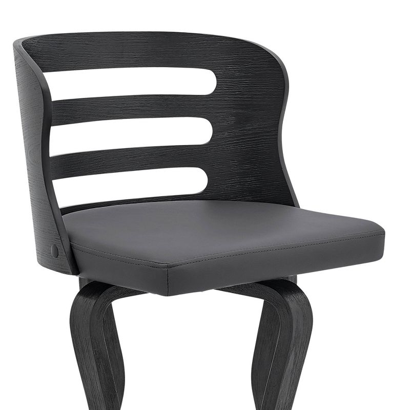 26" Verne Counter Height Barstool with Faux Leather and Wood Finish Black/Gray - Armen Living: Swivel, Indoor Use
