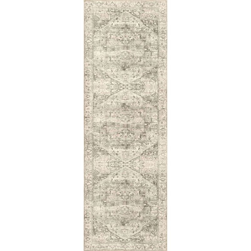 Nuloom 2x6 Machine Washable Rain Haven Vintage Medallion Indoor Area Rug, Grey Non-Slip Backing, Stain Resistant, BedroomLiving Room, Kitchen