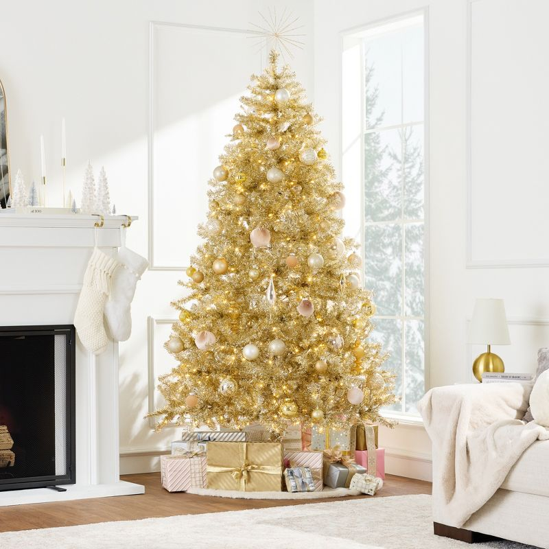 Best Choice Products Prelit 9ft Artificial Tinsel Christmas Tree Festive Holiday Decoration w/ 2,097 Tips - Gold