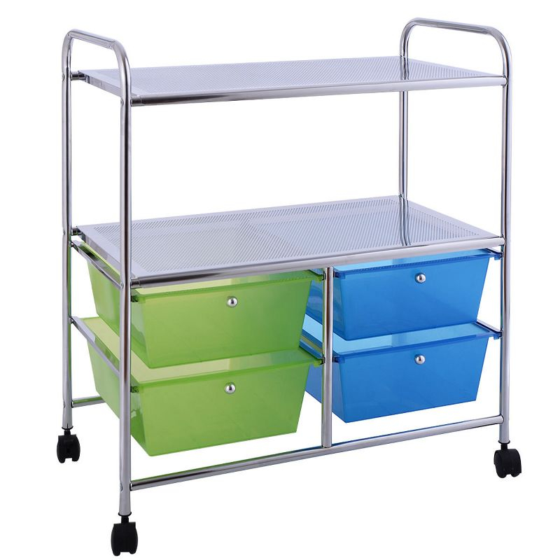 Costway 4 Drawers Rolling Storage Cart Metal Rack Shelf Home Office Furniture 2 Shelves