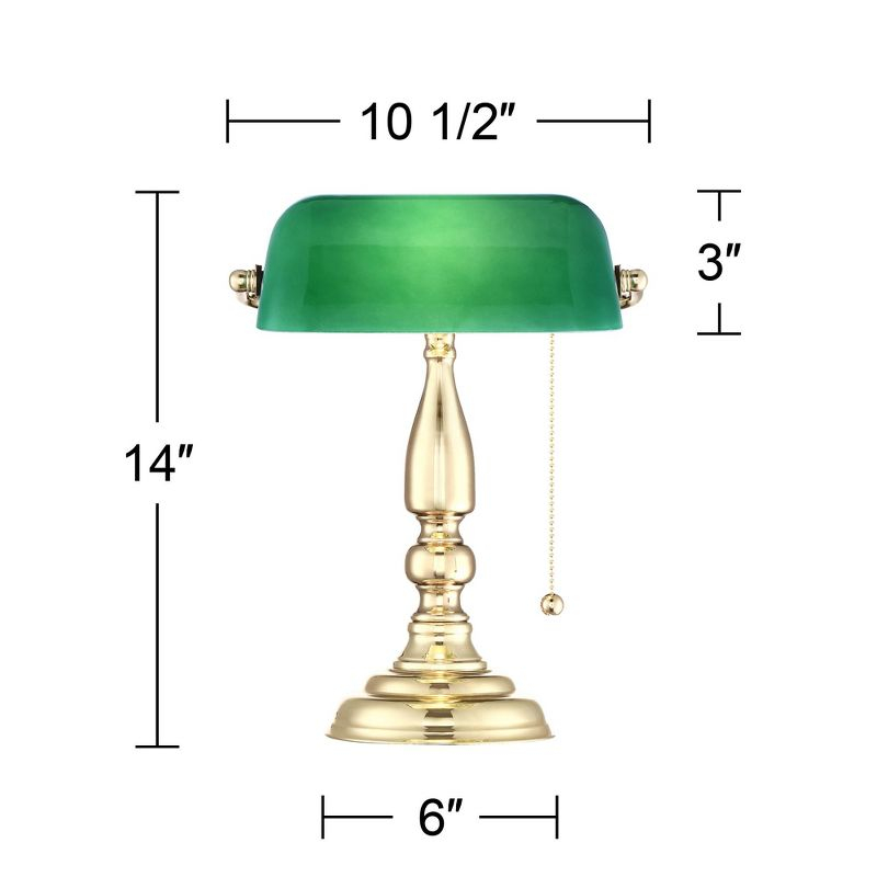 360 Lighting Hammond Traditional Piano Banker Desk Lamp 14" High Brass Plating Green Glass Shade for Bedroom Bedside Nightstand Office Kids House Home
