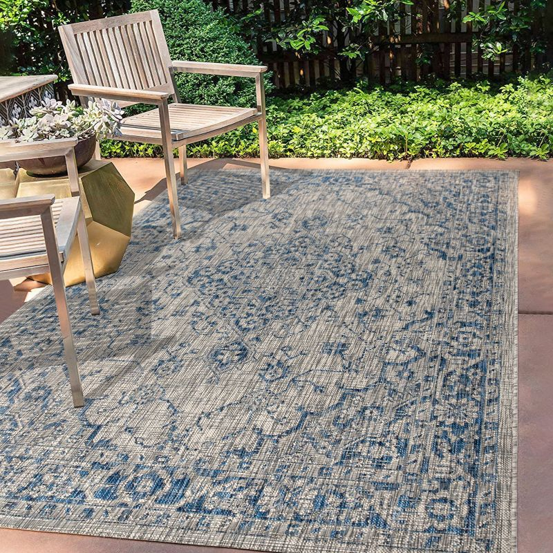 3'x5' Rozetta Boho Medallion Textured Weave Indoor/Outdoor Area Rug, Gray/Navy - JONATHAN Y