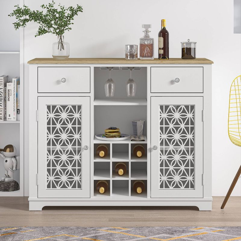 47" Wine Cabinet with Glass Doors Feature and Silk-Screened Pattern Design Cool Gray - Festivo