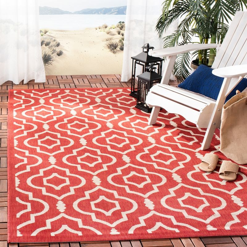 Courtyard CY6926 Power Loomed Indoor and Outdoor Area Rug - Red/Bone - 9'x12' - Safavieh