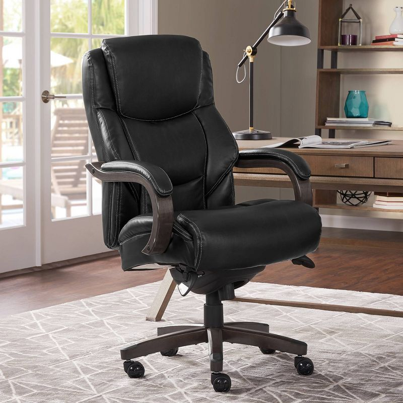 Delano Big & Tall Bonded Leather Executive Office Chair Gray - La-Z-Boy: Ergonomic, Adjustable, Wood Accents