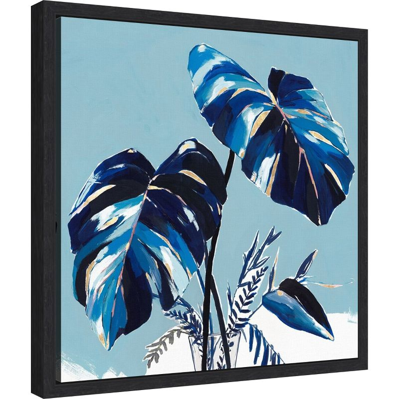 Amanti Art Villa Palms II (Blue Monstera) by Isabelle Z Canvas Wall Art Print Framed 16 x 16-in.