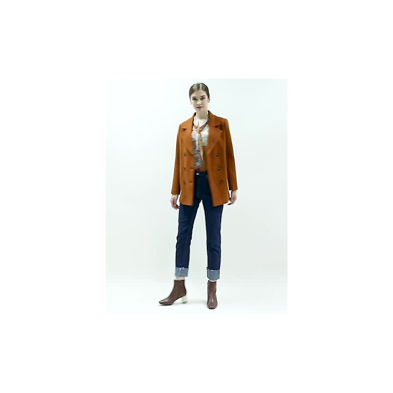 Allegra K Women's Long Sleeves Double Breasted Button Winter Outerwear Pea Coat Camel X-Large