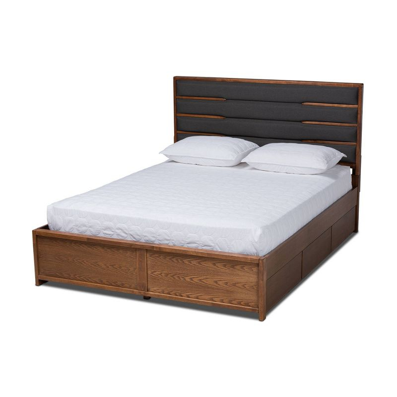 King Elin Wood Platform Storage Bed with 6 Drawers - Baxton Studio: Upholstered Headboard