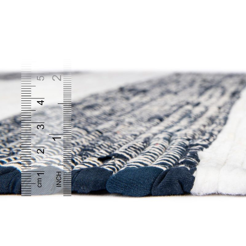 Unique Loom Chindi Rag Collection Area Rug - Striped (5' 1" x 8' Rectangle Navy Blue/Ivory)