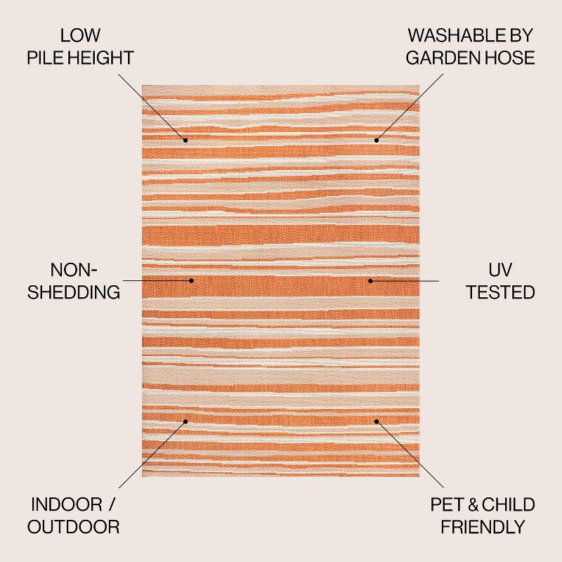 5' x 8' Castara Wavy Stripe Modern Indoor/Outdoor Area Rug, Orange/Cream - JONATHAN Y