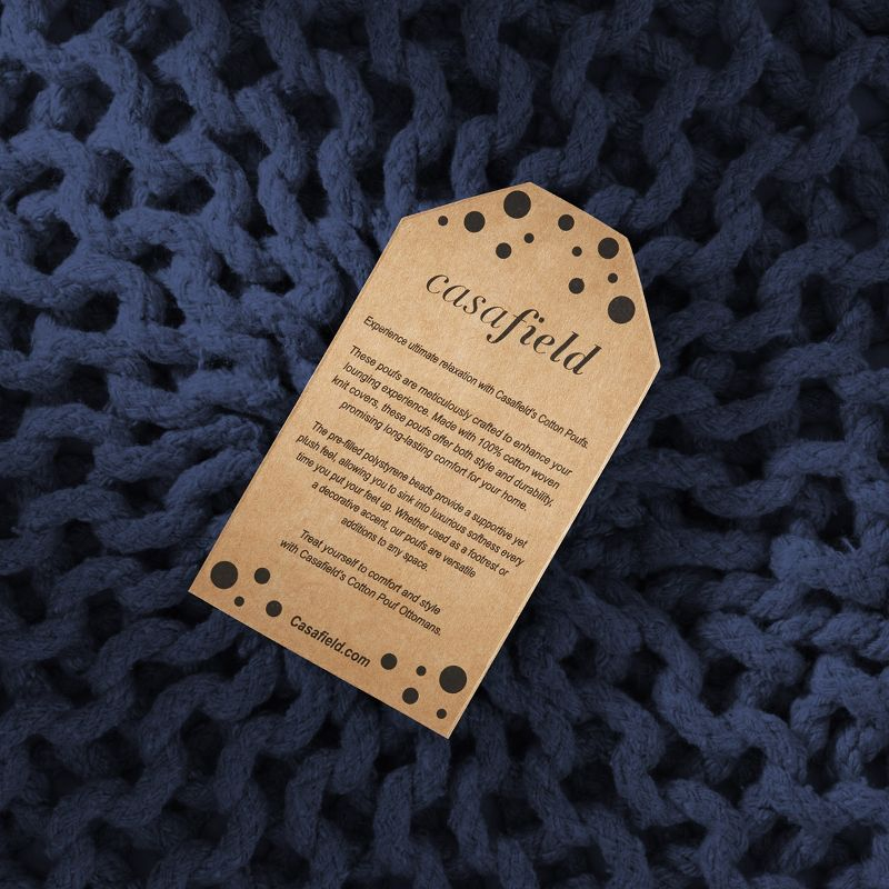 Casafield Round Pouf Ottoman, Navy Blue - 20" Dia x 14.5" High Cotton Knit Foot Stool - Boho Floor Pouffe for Living Room