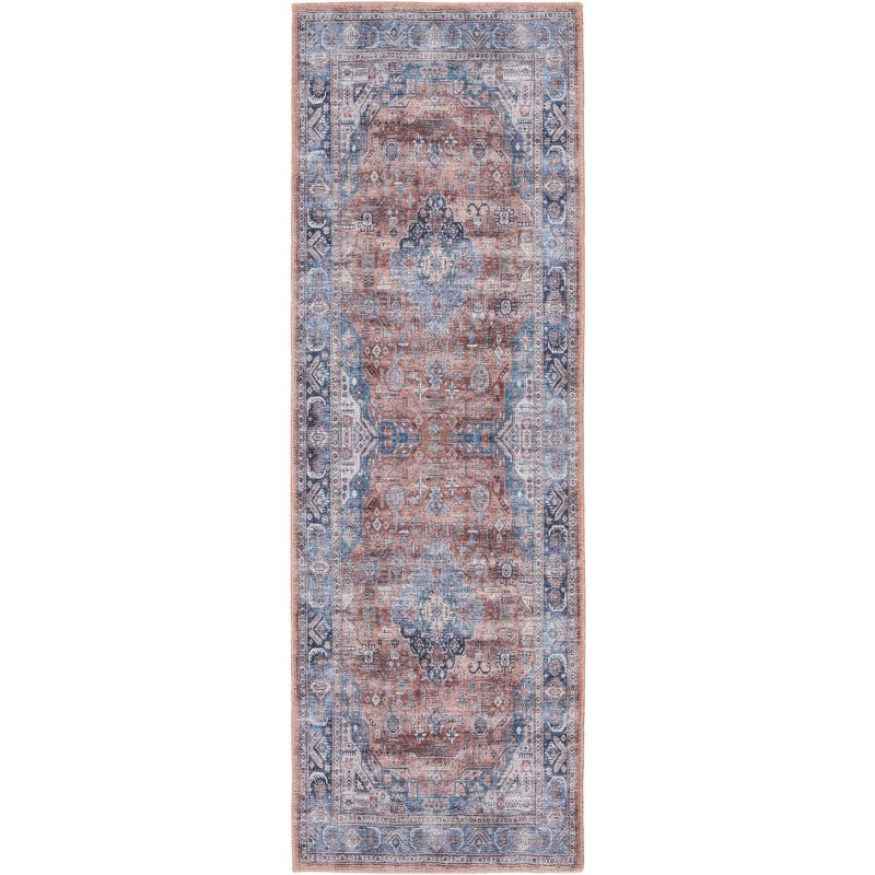 Nourison Washable Brilliance 2' x 6' Blue/Multi Vintage Indoor Bathroom, Kitchen Runner Rug