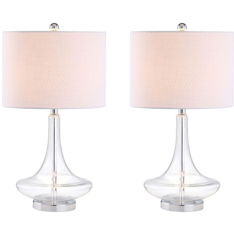 JONATHAN Y Cecile 25.5" Glass Teardrop LED Table Lamp, Clear/Chrome (Set of 2)