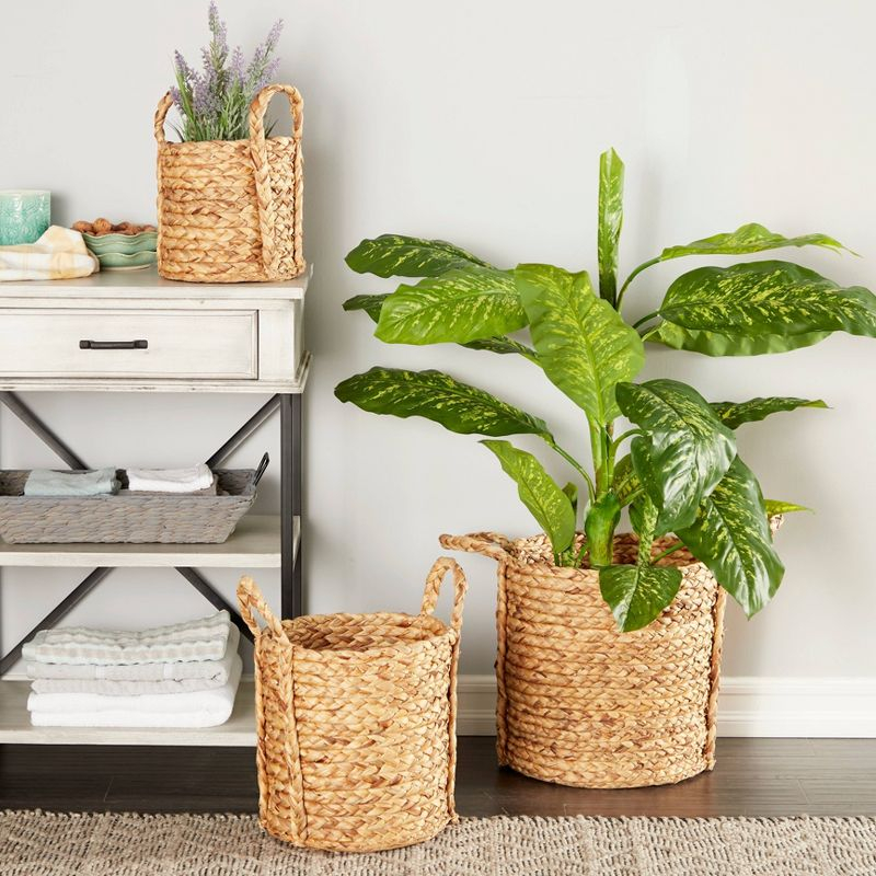 Set of 3 Seagrass Wicker Basket Planters with Handles Natural - Olivia & May: Indoor/Outdoor, 20" Size