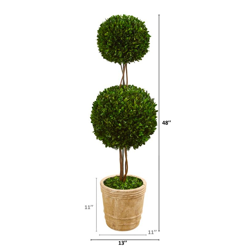 Nearly Natural 4-ft Preserved Boxwood Double Ball Topiary Tree in Planter