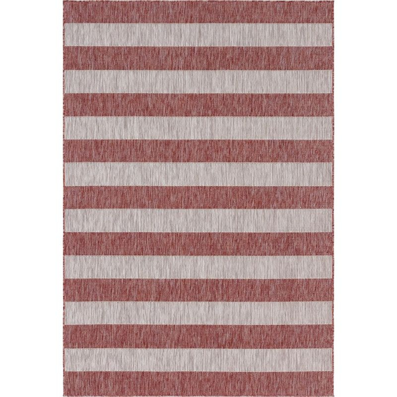 Unique Loom 4' 1 x 6' 1 Rectangle Indoor/Outdoor Striped Rust Red Area Rug