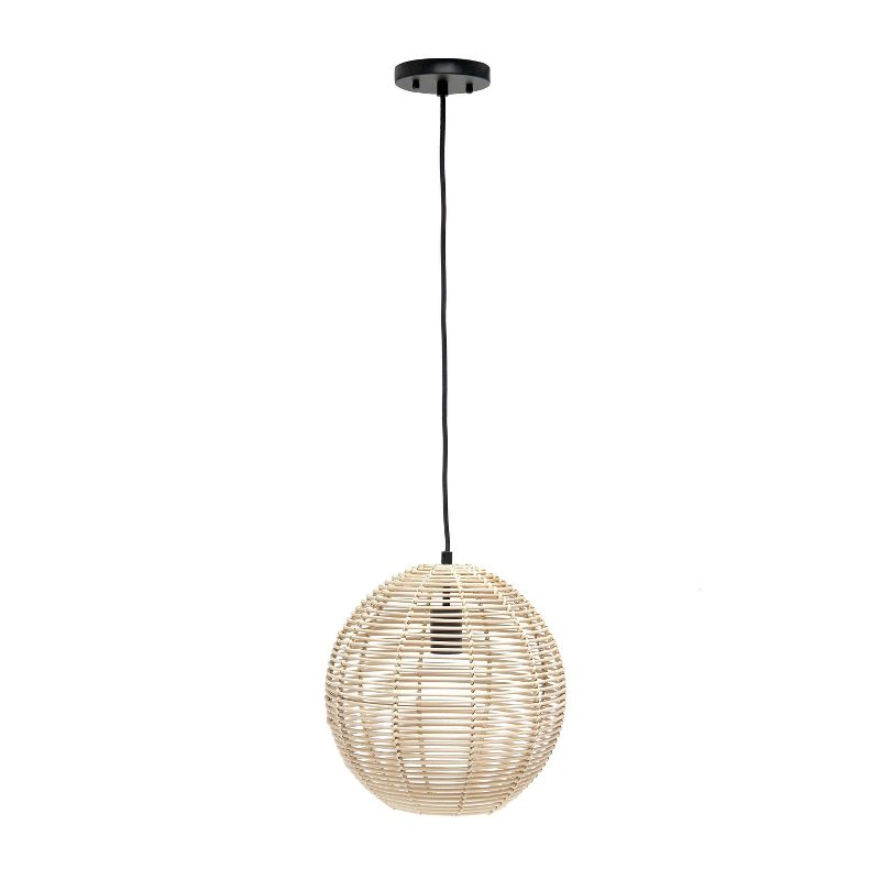 Natural Globe Pendant Ceiling Light Beige - Elegant Designs: Rattan Fixture, UL Listed, 60W Max
