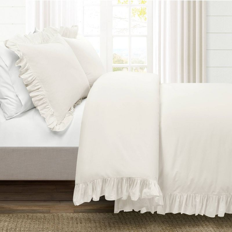 Lush Décor 3pc California King Reyna 100% Cotton Duvet Cover Set White: Elegant Bedding with Inner Ties & No Fill