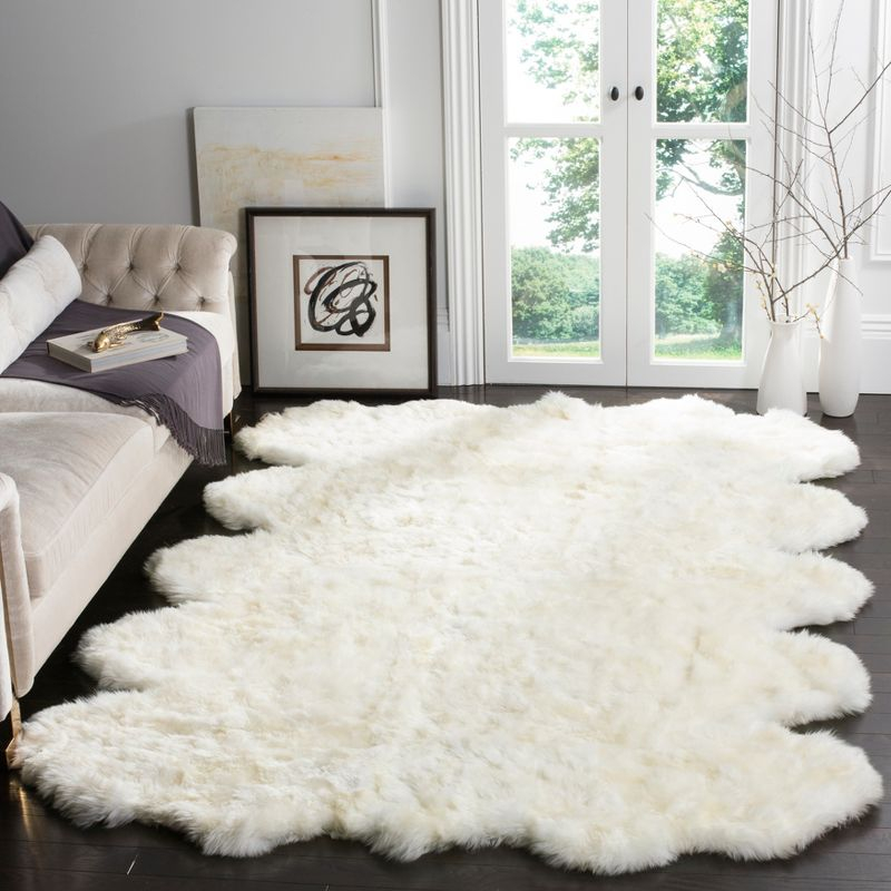 Sheep Skin SHS211 Hand Woven Area Rug - Natural/White - 8'x8' - Safavieh.