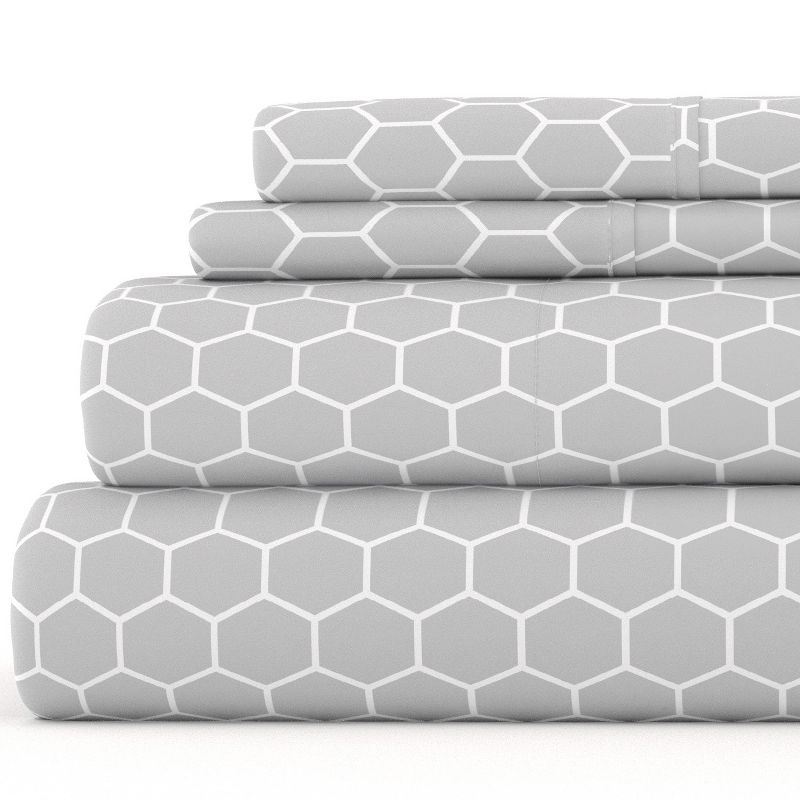 Geometric Patterns 4PC Sheet Set - Extra Soft - Becky Cameron, Honeycomb Gray, Twin