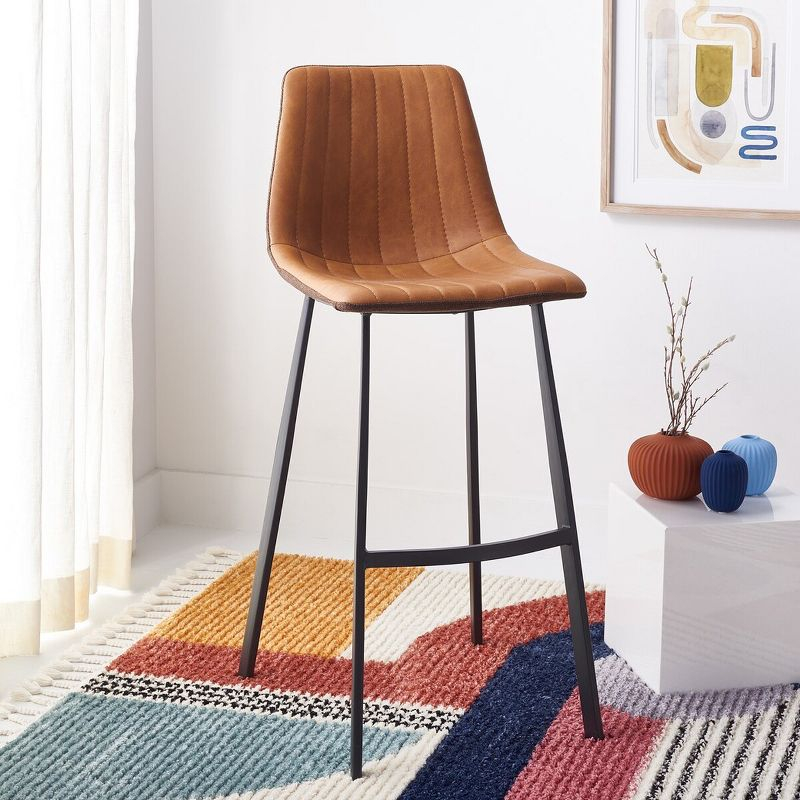 Rhyatte Bar Stool  - BST3018 - Cognac/Black - Safavieh