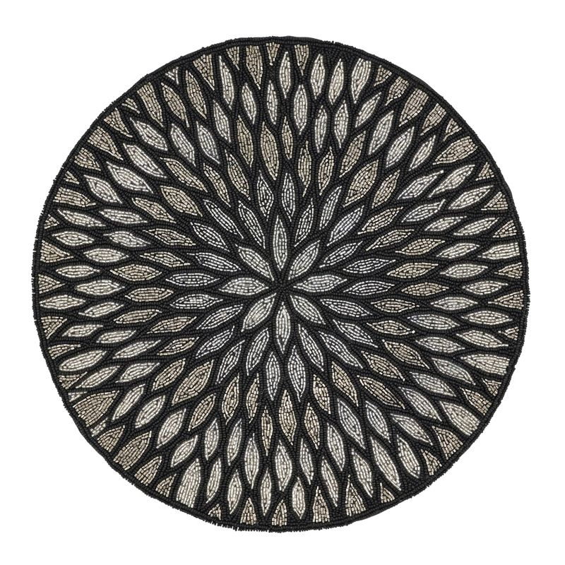 Saro Lifestyle Beaded Design Placemat (Set of 4), Black, 15" Round