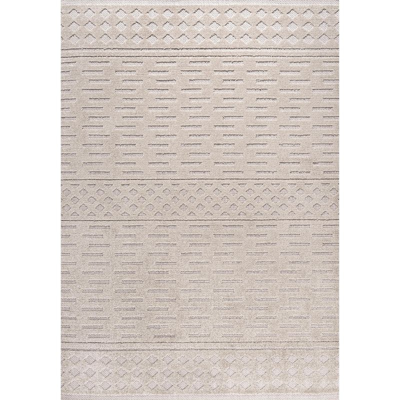 3'x5' Xlendi High-Low Pile Moroccan Geometric Indoor/Outdoor Area Rug, Beige - JONATHAN Y
