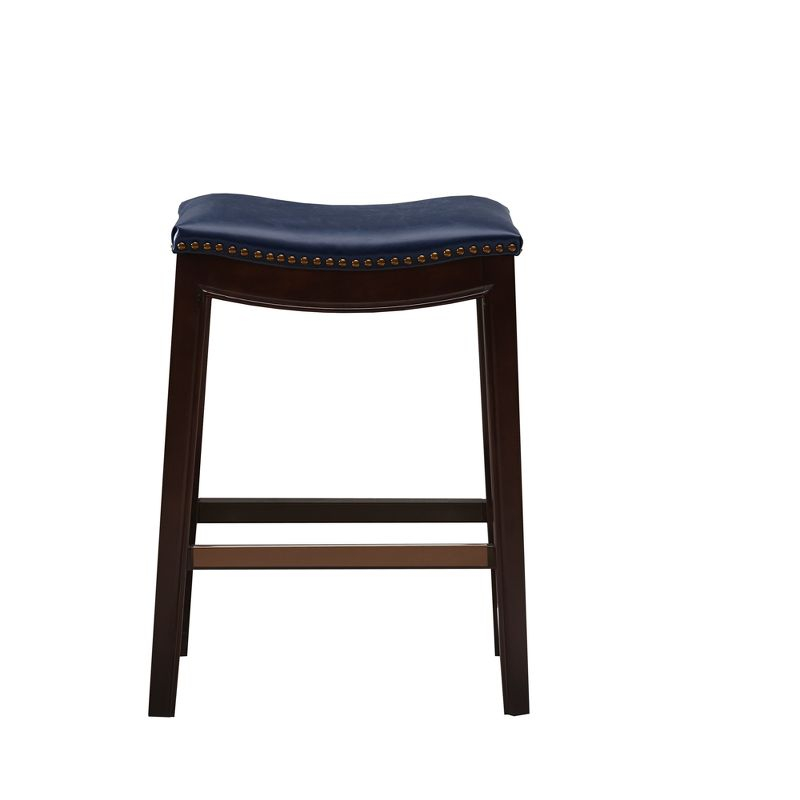 Westley Saddle Counter Height Barstool Navy: Madison Park, Upholstered, Wood Legs, 20" Wide