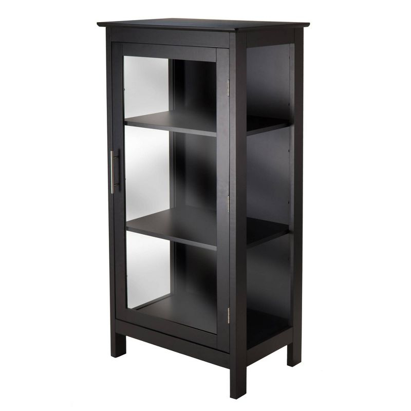 Poppy Display Curio Cabinet with Glass Door Wood/Black - Winsome: Tempered Glass, 3 Fixed Shelves, Metal Handle