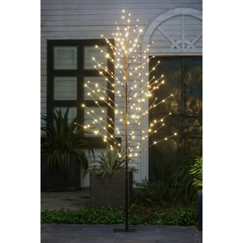 LuxenHome Lighted LED 5.9Ft Brown Birch Twig Tree Decoration, Artificial Birch Tree with Metal Base