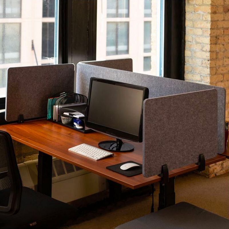 Stand Up Desk Store ReFocus Raw Clamp-On Acoustic Desk Divider Mounted Privacy Panel to Reduce Noise and Distractions (Castle Gray, 23.6" x 16")