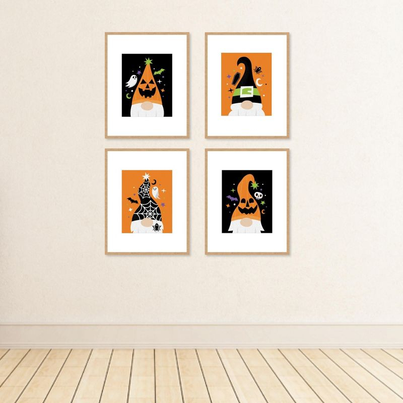 Big Dot of Happiness Halloween Gnomes - Unframed Spooky Fall Linen Paper Wall Art - Set of 4 - Artisms - 8 x 10 inches