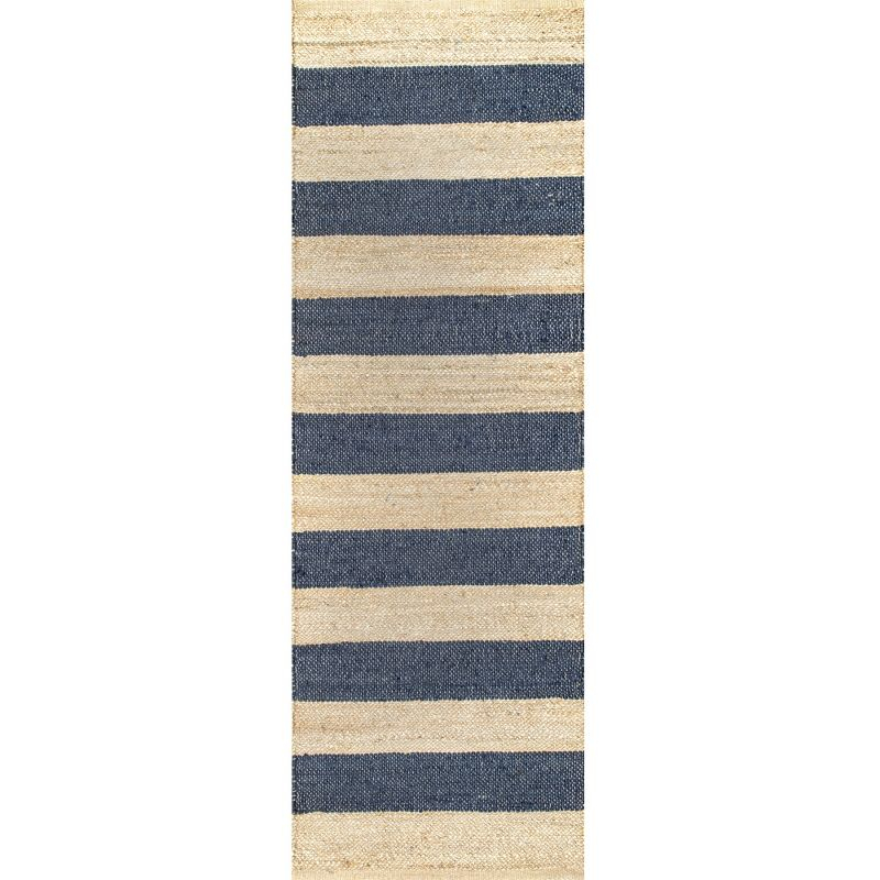 nuLOOM Alisia Flatweave Striped Jute Area Rug, Runner 2' 6" x 6', Denim