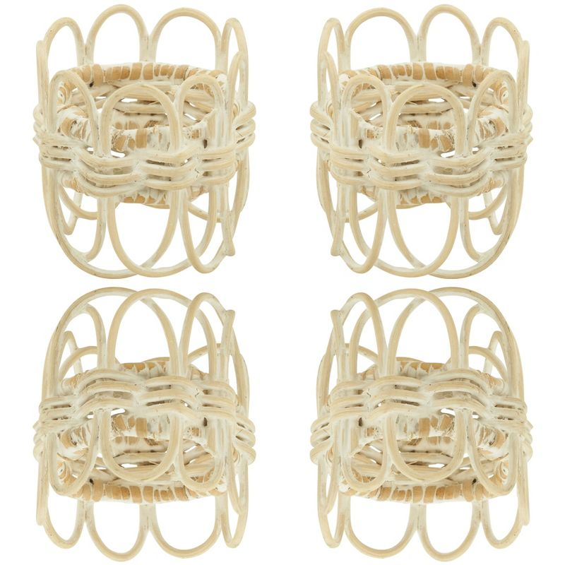 Saro Lifestyle Napkin Rings With Rattan Twisted Design (Set of 4), White